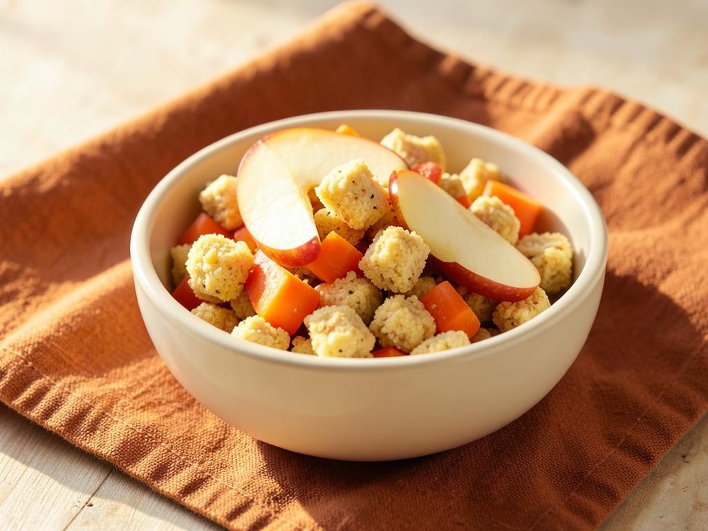 Snacks ligeros caseros con manzana y zanahoria en un cuenco
